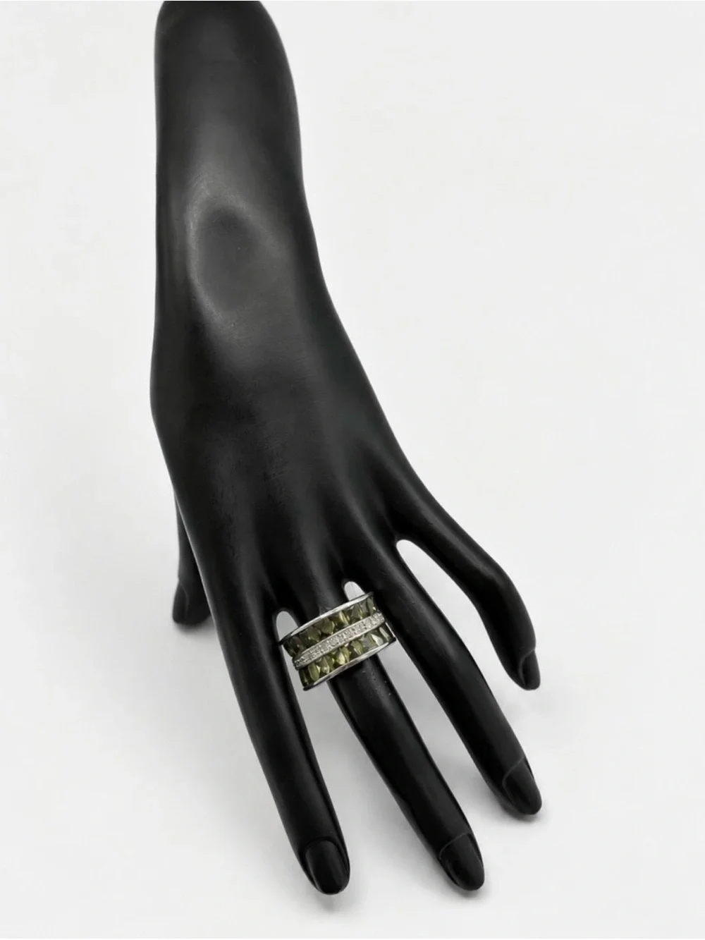 Park Lane Olive Green Crystal Wide Band Statement Ring Size 7
